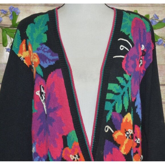 Vintage Jantzen Classics Cardigan Sweater Size XL Floral Hand Embroidered Granny - Picture 2 of 10